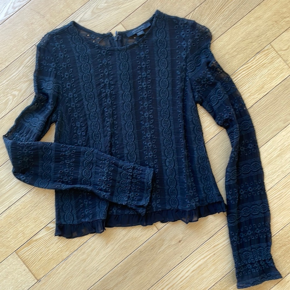 All Saints Long Sleeve Black Lace Blouse